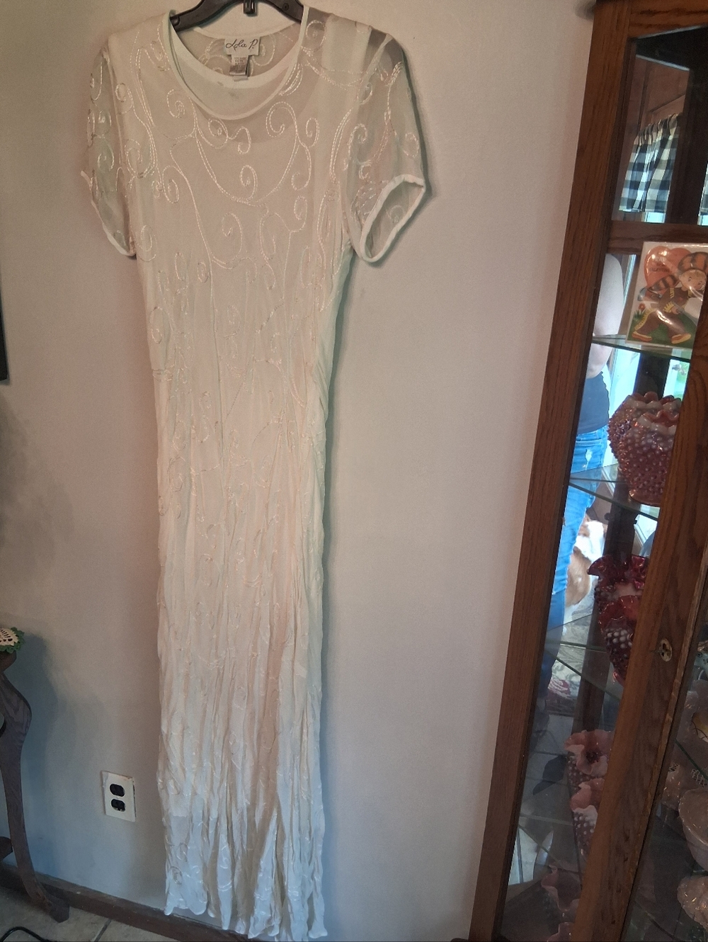 Women's White Sheer Lola P  Short-Sleeve Maxi Dress